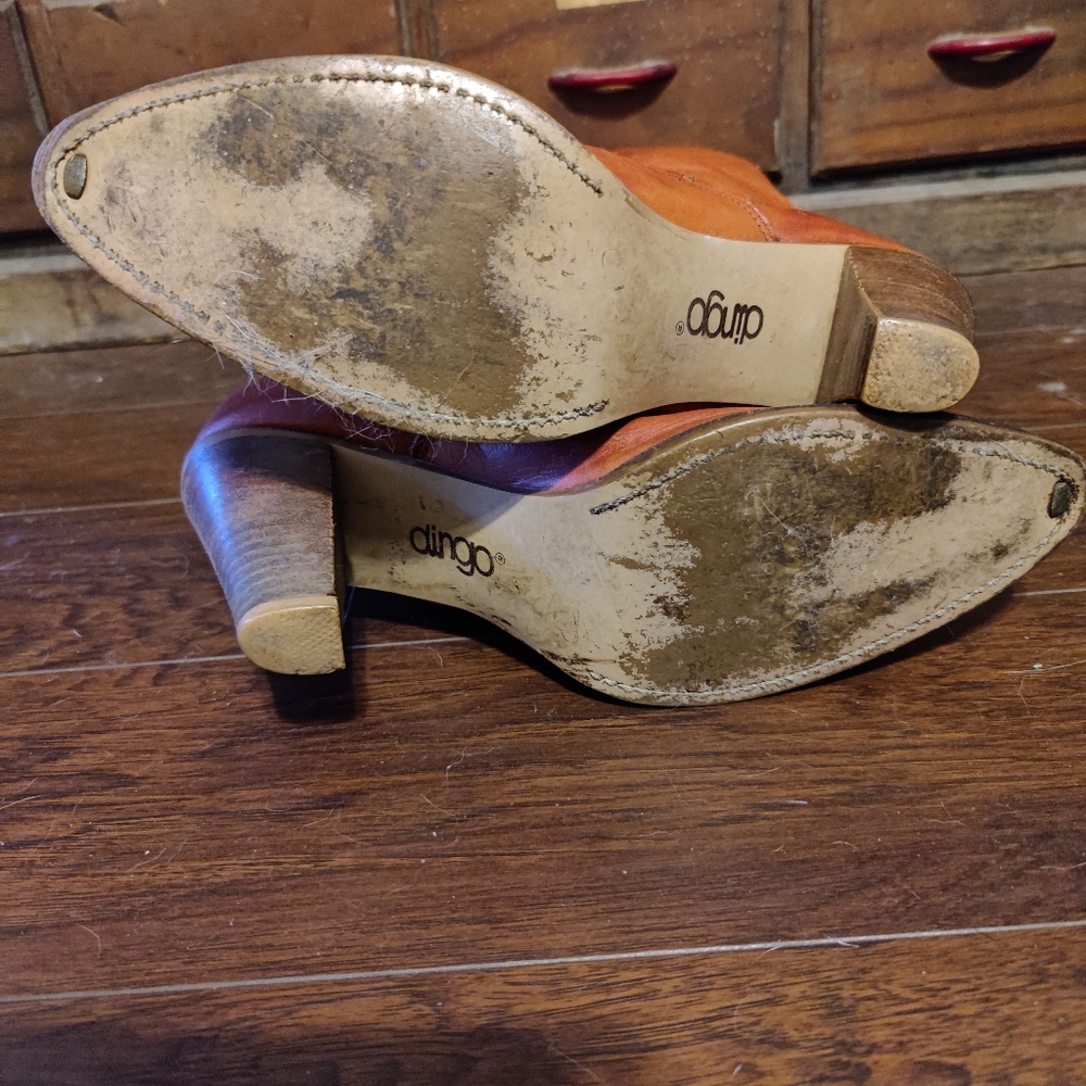 Vintage Dingo Boots Embroidered Eagle Brass Toe Brass Studs Leather 8.5 - Picture 9 of 11